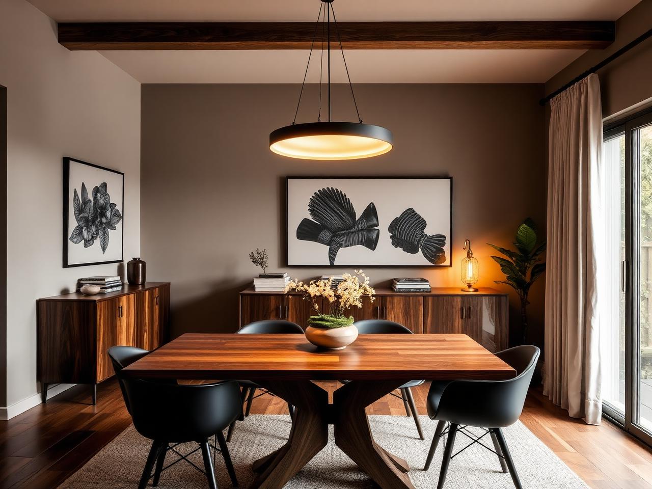 Modern dining room with pendant lighting