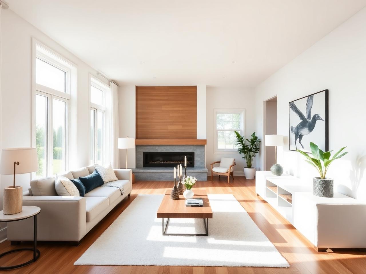 Bright living room renovation with hardwood floors