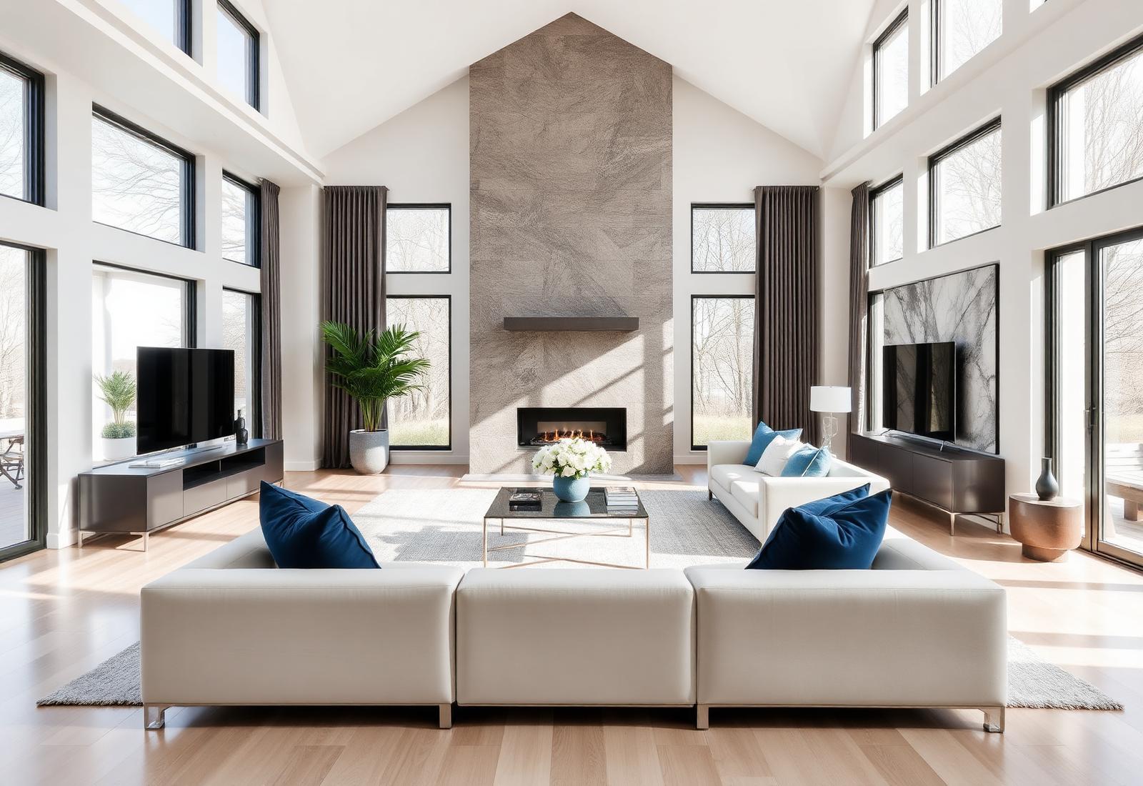 Bright modern living room renovated by Ontario Builders